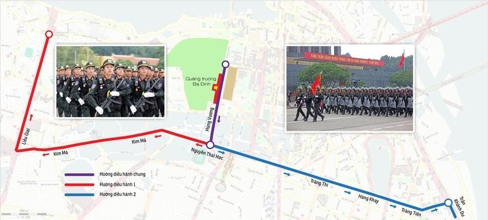 Sơ đồ hướng đi diễu binh Quốc khánh 02/09 (Nguồn: Internet)